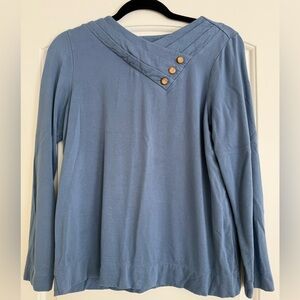 Pure Jill Blue V-Neck Button Detail Long Sleeve Top XS Rayon Blend